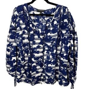 Lane Bryant, Size 18/20, Navy Blue & White Abstract Floral Blouse, Cotton, EUC